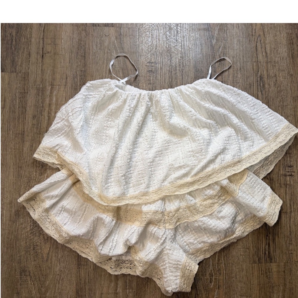 Kkco White Textured Tiered Lace Trim Romper Size Small IR2218 Boho Summer